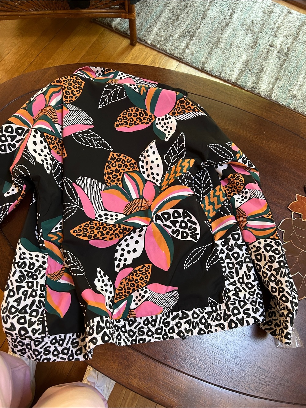Adidas/Farm Rio Women's Black Floral & Leopard Print Zip Jacket - Picture 4 of 4